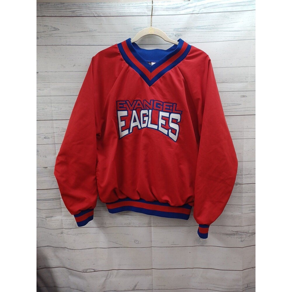 Vtg Varsity Spirit Cheerleader Evangels Eagles Pullover Jacket Red Blue Sz L